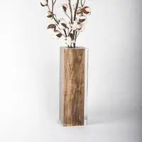 Creative rustic wooden vase in transparent acrylic Rectangular tall clear resin vintage driftwood vase art craft for table decor