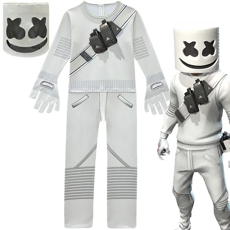 

Boy Girls DJ Music Marshmelloo Cosplay Bodysuit Halloween Costume With Mask Jumpsuit Bodysuit Carnival Party Clothing