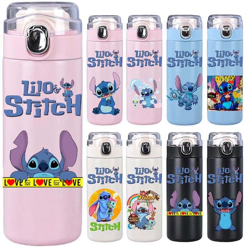 Lilo Stitch 400ML Stainless Steel Thermal Water Bottle Outdoor Sports Convenient Cup Bouncing Drinking Tool Kid Gift