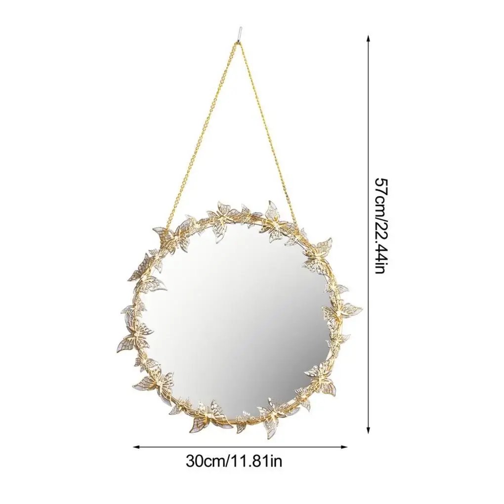 Lovely Golden Hanging Mirror Clear Makeup Mirror with Chain Lightweight Decorative Mirror Home Decoration for Office images - 6