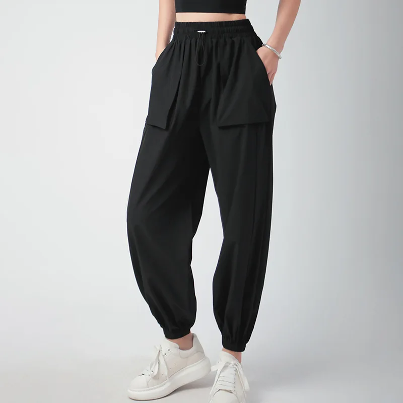 

Women's Sports Pants Loose Spring Autumn Running Yoga Tracksuit Trousers Pocket Fitness Solid High Waist Cargo Jogging Pants