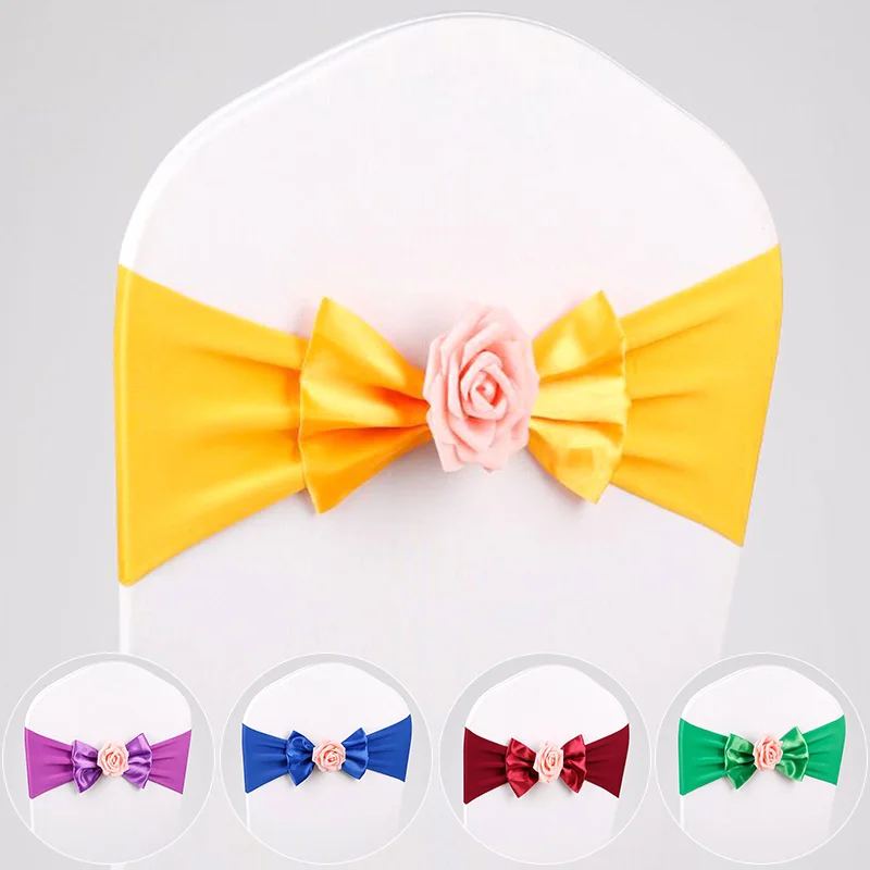 

1PC Spandex Chair Sash Bow Flower Cover Bands for Chair Covers Slipcovers Wedding Party Banquet Dinner Chair Sashes Decoration