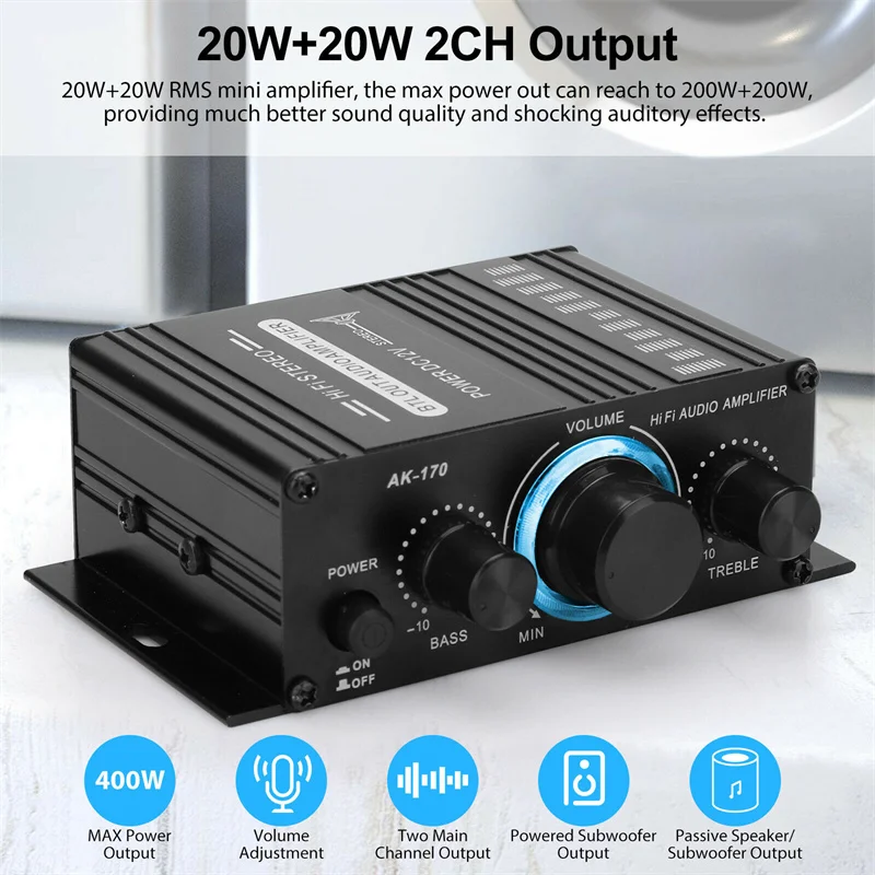 

400W 12V 2 Channel Powerful Stereo Audio Power Amplifier HiFi Bass Amp Car Home Car Mini Sound Amplificador Board Home Theater