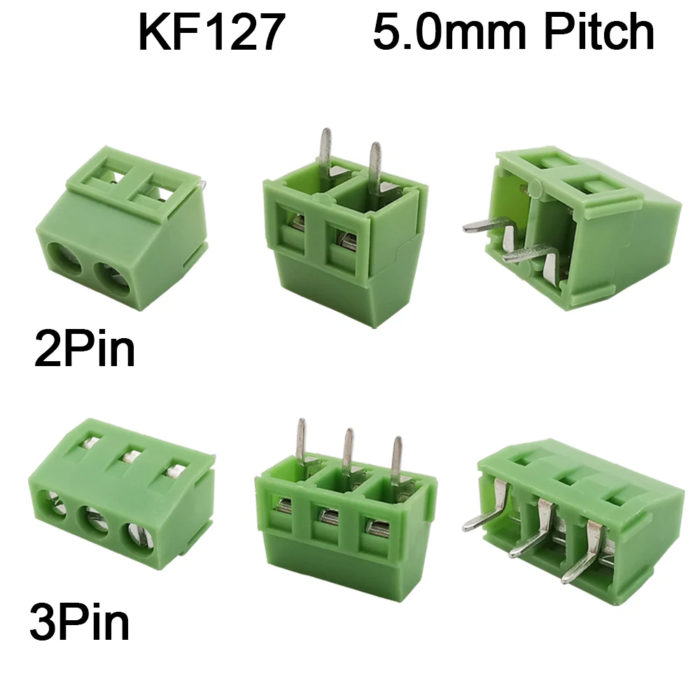 

10Pcs KF127 5.0mm Pitch PCB Wire Terminals Block KF127 2Pin 3Pin Spliceable Straight Pin Screw Terminal 26-14AWG Cable Connector