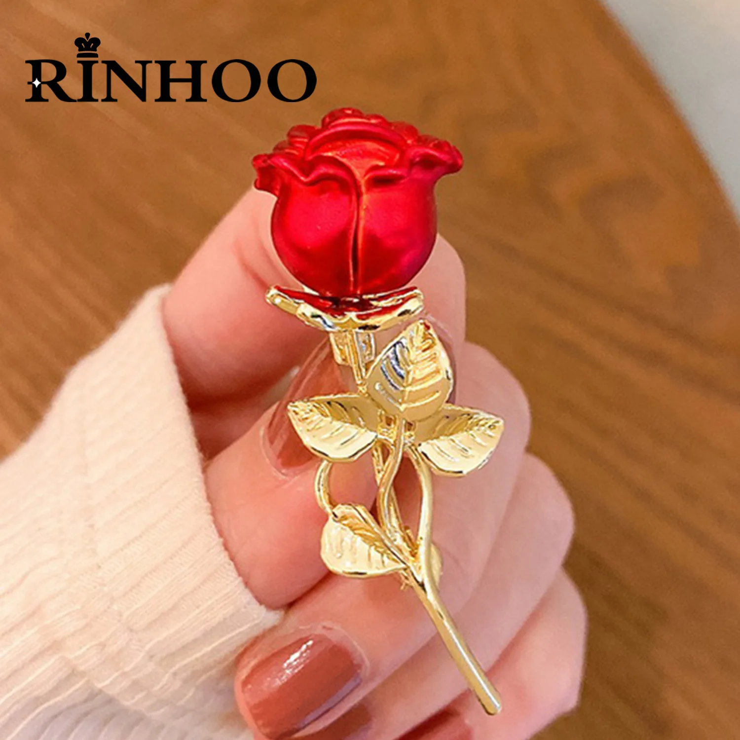 Rinhoo Красная эмаль Роза цветок брошь для женщин тренд элегантные Стразы Розы