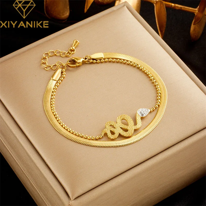 

XIYANIKE 316L Stainless Steel Bracelet Snake Pendant Accessories for Women Simple Newly Arrived Christmas Jewelry Gifts Pulsera