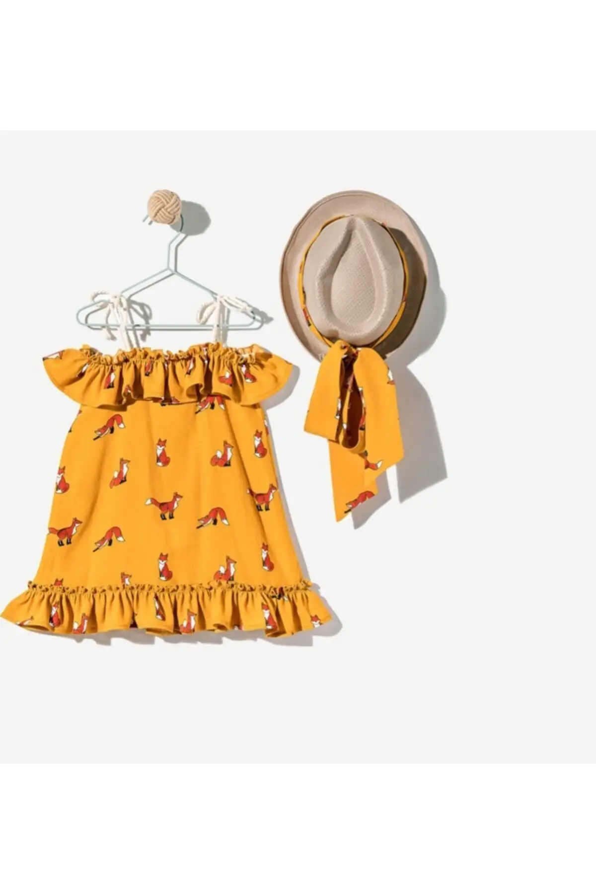 

Hat Mustard Female Child Dress Animal Print Viscose Trend Yellow İnce
