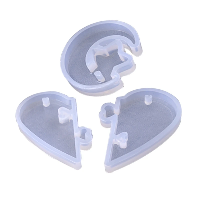 

Silicone Mold with Hole DIY Crystal Epoxy Molds Couple Heart-shaped Puzzle Stars Moon Pendant