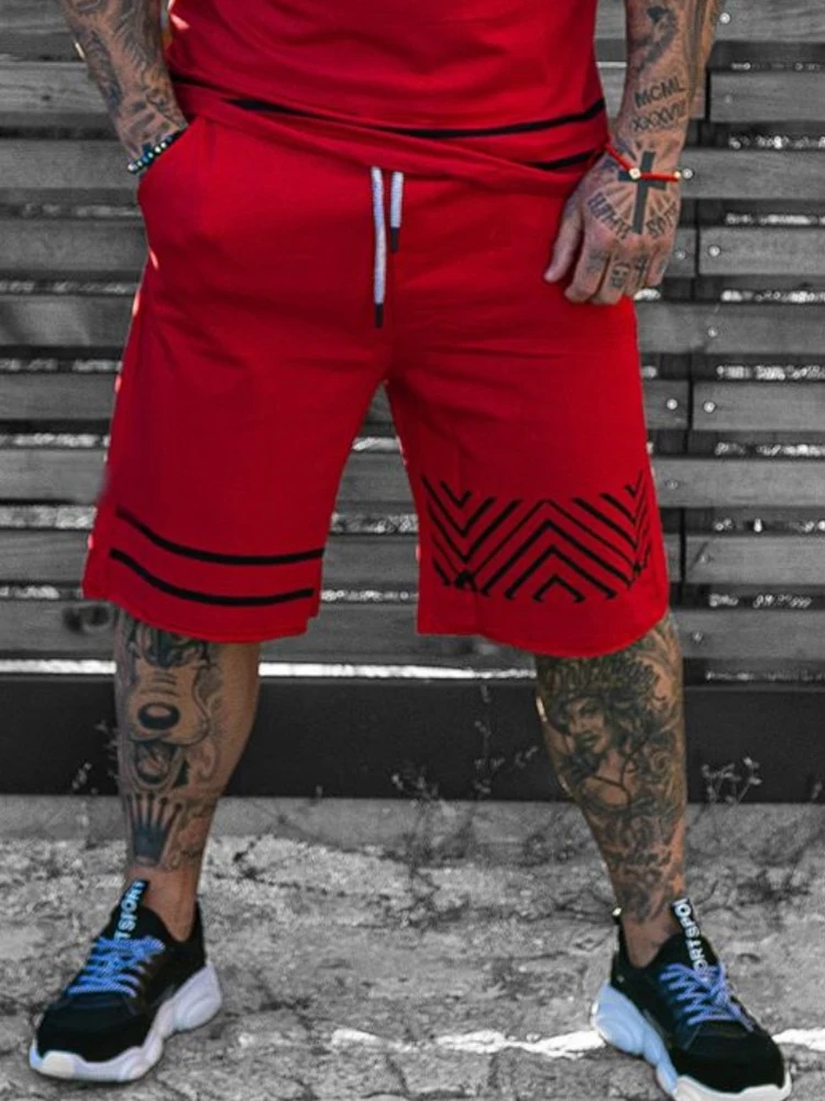 

2022 Summer Casual Sport Shorts For Men Print Loose Short Trousers Fashion Drawstring Short Sport Pant Male Streetwear Clothing