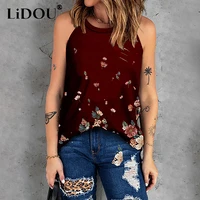 summer 2022 street style floral print loose casual halter tank top women sleeveless fashion all match basic vest female clothing