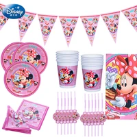 69pcs minnie mouse disposable tableware set kids birthday party supplies paper plate cup napkin flag girl pink cake decoration