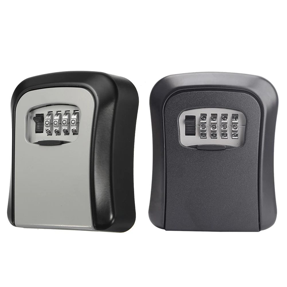 

Ящик для ключей из алюминиевого сплава, 4-значный Сейф черного цвета с кодовым замком, прочные аксессуары для домашнего хранения