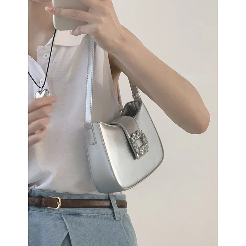Elegant Shoulder Bag for Women Pu Leather Luxury Brand Underarm Bags Female Summer Chain Crossbody Bag Blue Handbags Bolsa