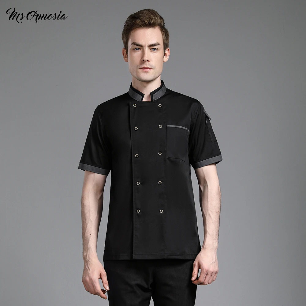 

Summer Chef Working Clothes Men Short-sleeved Restaurant Chef Coat Kitchen Work Jacket Kitchen Double-breasted Catering Shirt
