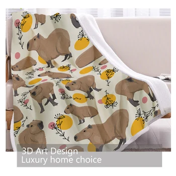 BlessLiving Yellow Circles Cartoon Kawaii Guinea Pig Sherpa Fleece Blanket Maple Leaf Geometry Love Blanket For Kids Bed Decor 5