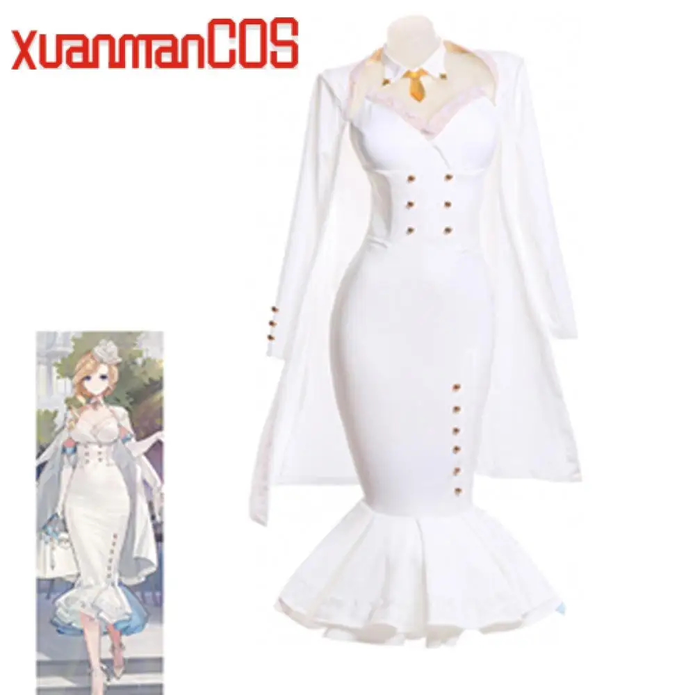 

Azur Lane HMS Hood Cosplay Costume Sexy Thin Trench Halloween Outfit Carnival Party Christmas Women White Long Dress