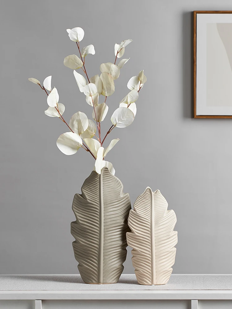 

Leaf Shape Ceramic Vase Nordic Home Decoration Modern Minimalist TV Cabinet Simulation Flower Living Room Decor