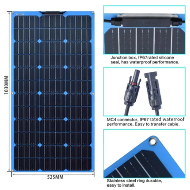 

Solar Panel Module 100W 18V Flexibel Charger Monocrystalline Cell 3m Solar Cable 10A 20A Controller for Battery Car Yacht RV