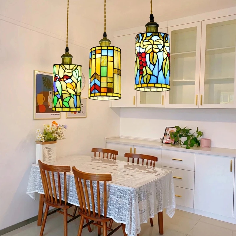 

Idyllic countryside vintage creative art stained glass bedside line chandelier restaurant hotel bar staircase hallway light