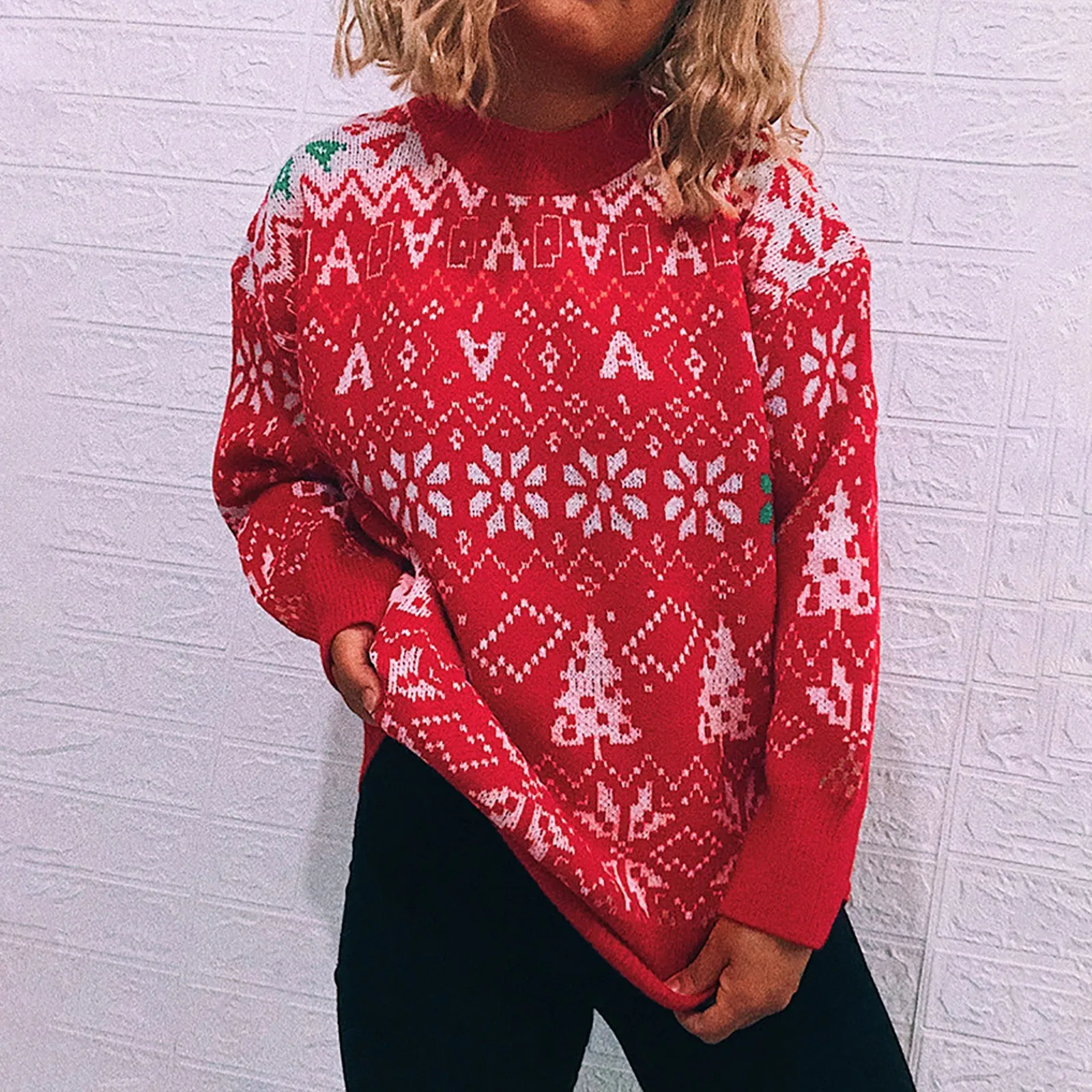 

Вязаный пуловер с рождественским принтом, свитера, женский джемпер с длинным рукавом, свитер, женские осенне-зимние повседневные топы, свободная уличная одежда