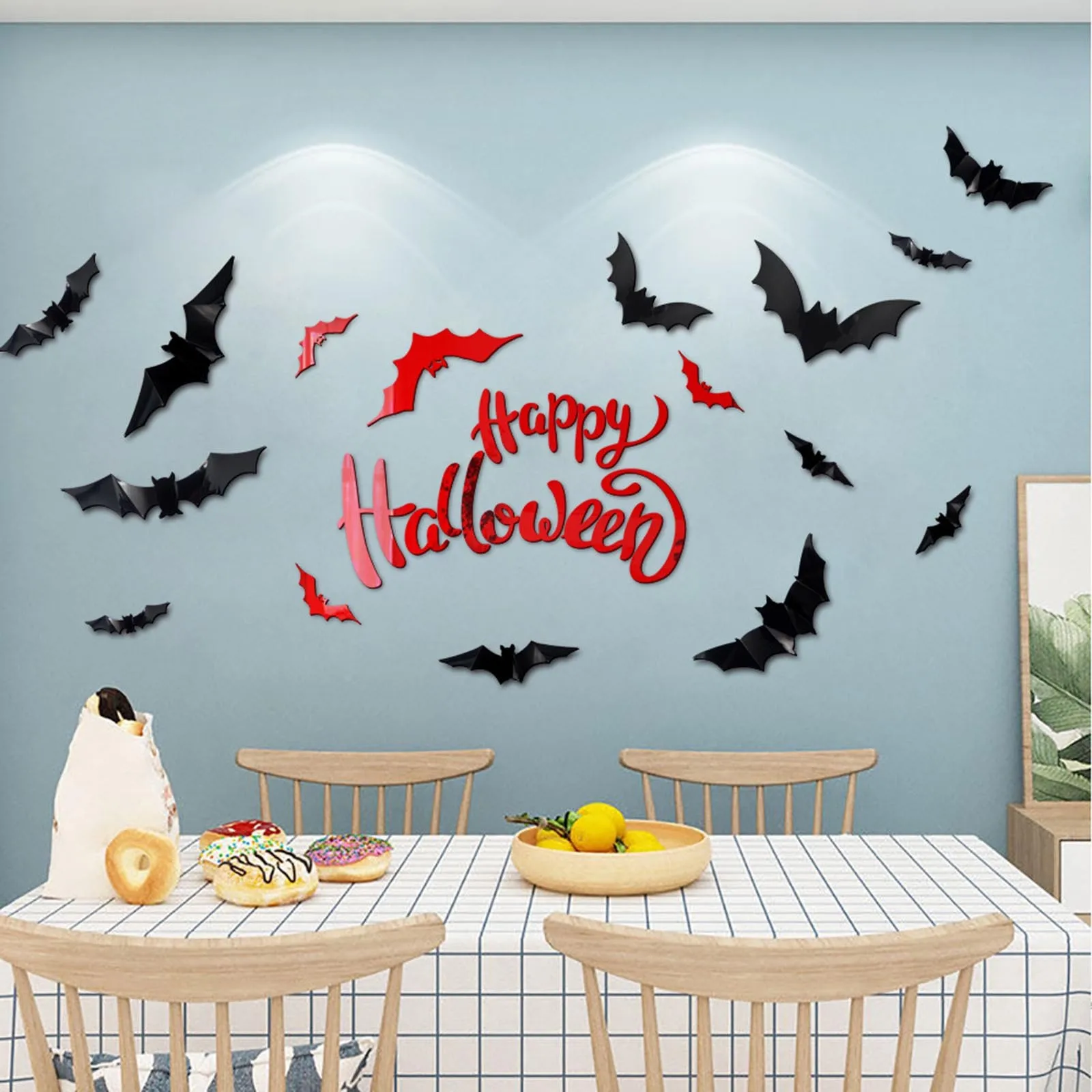 

Halloween Wall Decor Bat Honeycomb Mirror Tiles Black Wall Letters Decor for Living Room Large Living Room Wall Decor Stickers