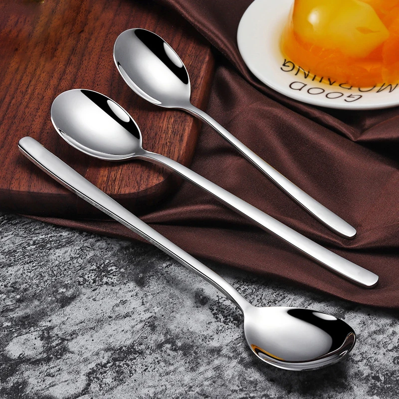 Asian Korea Soup Spoon Silver Long Handle Food Spoons Stainless Steel Stirring Spoon Durable Drink Soup Kitchen Accessories