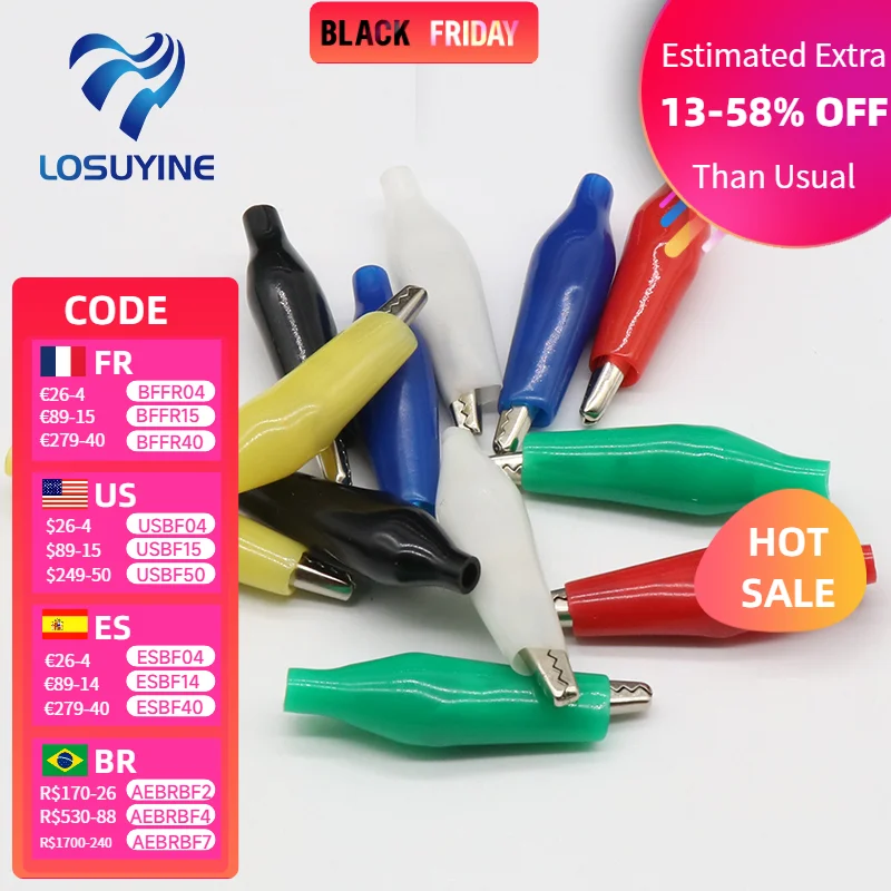 

12 шт. изоляционный металлический зажим типа крокодил Электрический тест 45 мм свинцовый цветной красный черный синий зеленый белый желтый маленький зажим типа крокодил