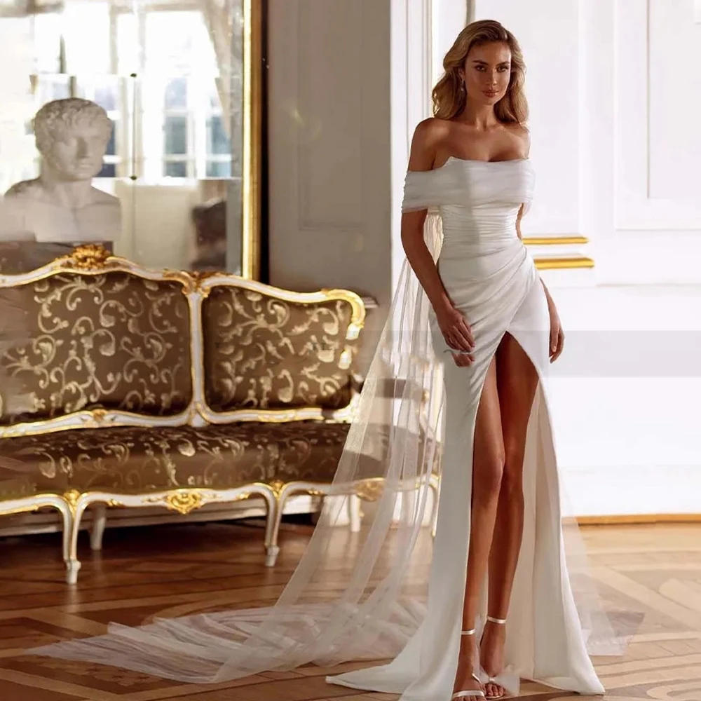 Сексуальные свадебные платья русалки 2024 атласное платье невесты с разрезом