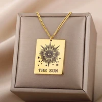 new 2022 sun moon square pendant necklace for women stinless steel tarot card necklaces esotericism amulet jewelry collier