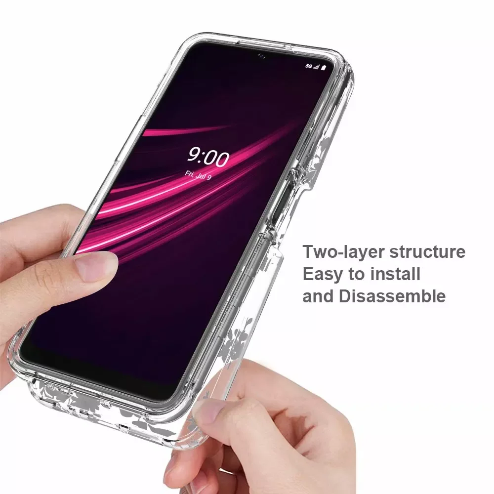

The newThe newCase for T-Mobile REVVL V+ 5G Hard PC Bumper + Soft TPU Full Protective 2 in 1 Clear Fancy Flower Skin Back Phone