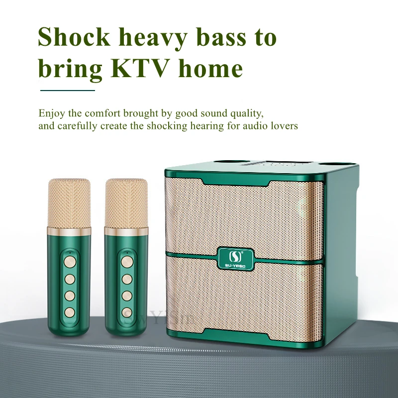 

Портативный аудиодинамик KTV для дома и улицы, Bluetooth колонка, двойной беспроводной микрофон, многофункциональный стерео шоковый сабвуфер