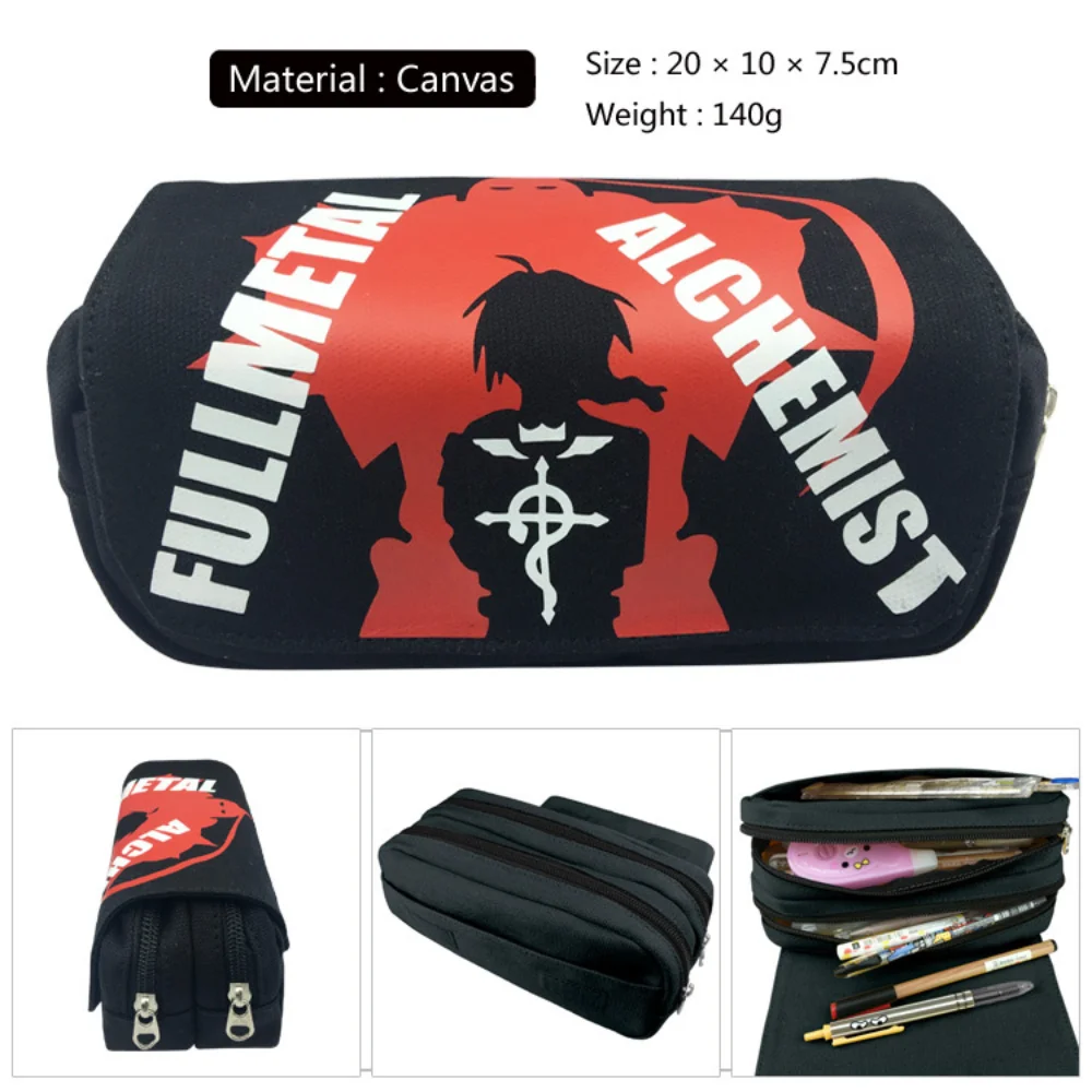 

Fullmetal Alchemist Canvas Pencil Case Student Pen Bag Casual Cartoon Makeup Cosmetic Bag Unisex Zipper Stationery Bags