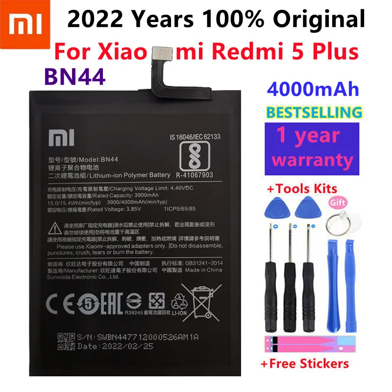 

2022 Years 100% Original Phone BN44 For Xiaomi Redmi 5 Plus Replacement Battery 4000mAh WithFree Tools