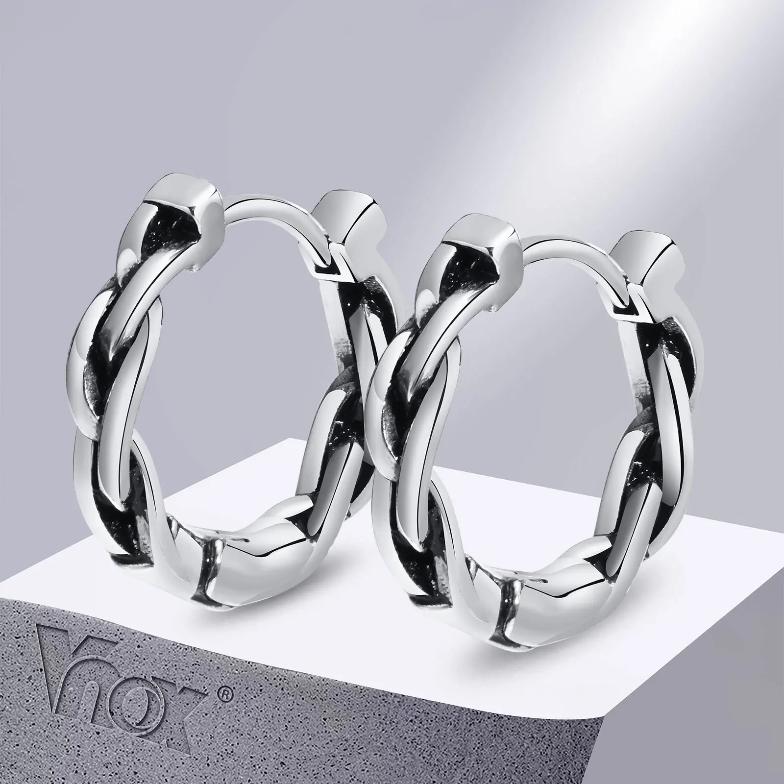 

Vnox Vintage Twisited Hoop Earrings for Men,Never Fade Silver Color Stainless Steel Lightweight Hoops Male Fashion Jewelry