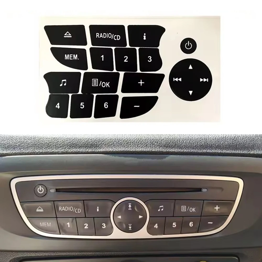 

Черные наклейки для ремонта автомобильных кнопок, пригодные для Renault Clio и Megane 2009-2011, наклейки для ремонта кнопок CD-радио, декор интерьера