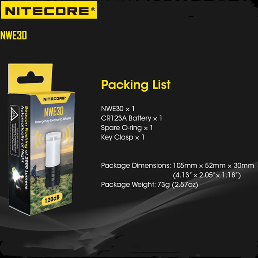 Аварийный электронный свисток NITECORE NWE30 2000 дБ 360 лм |