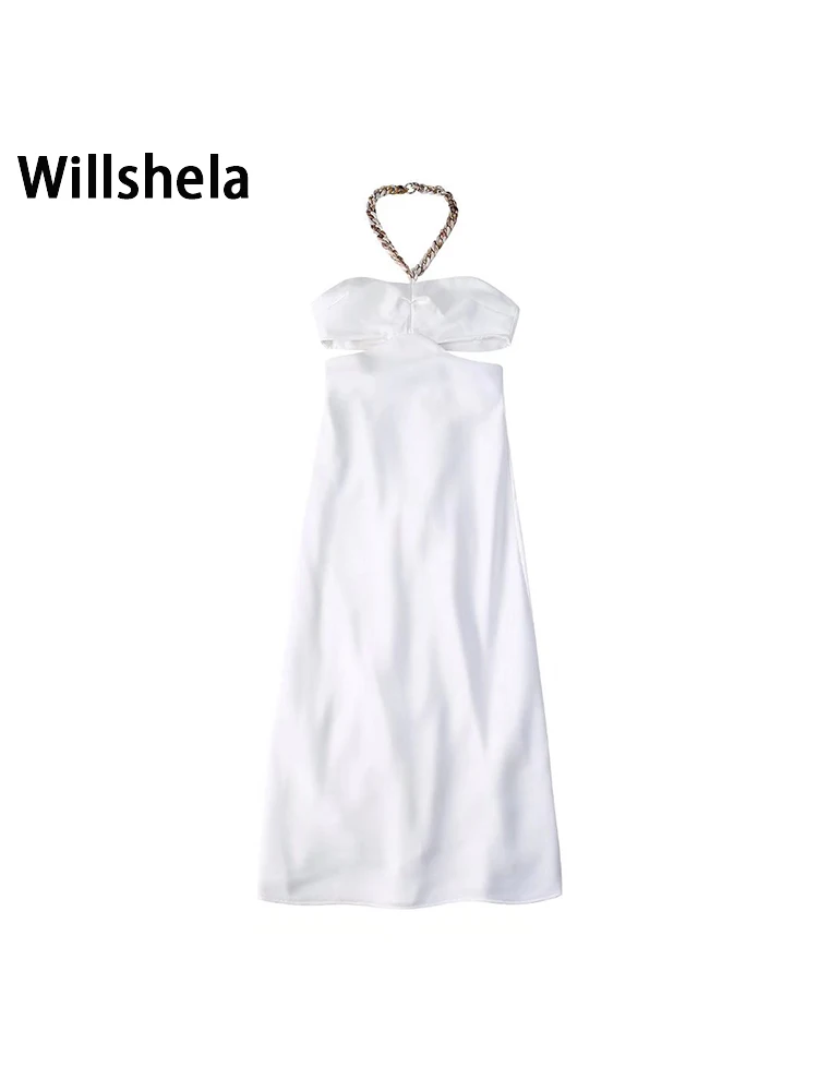 

Willshela женское модное однотонное платье миди с открытой спиной на молнии винтажное платье без бретелек женское шикарное платье
