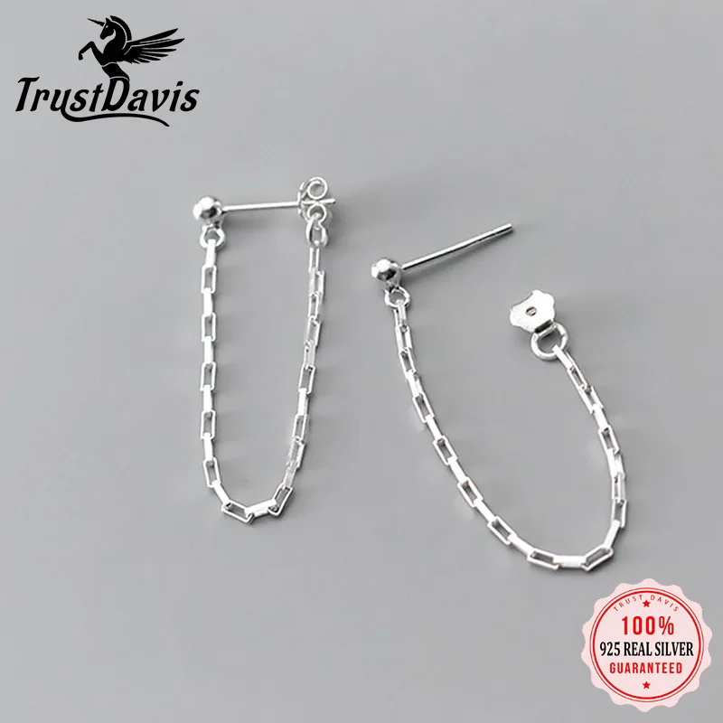 TrustDavis Настоящее 925 Стерлинговое Серебро Новая мода цепь бусины очаровательные серьги-гвоздики для женщин S925 Изящные ювелирные изделия подарок DB017