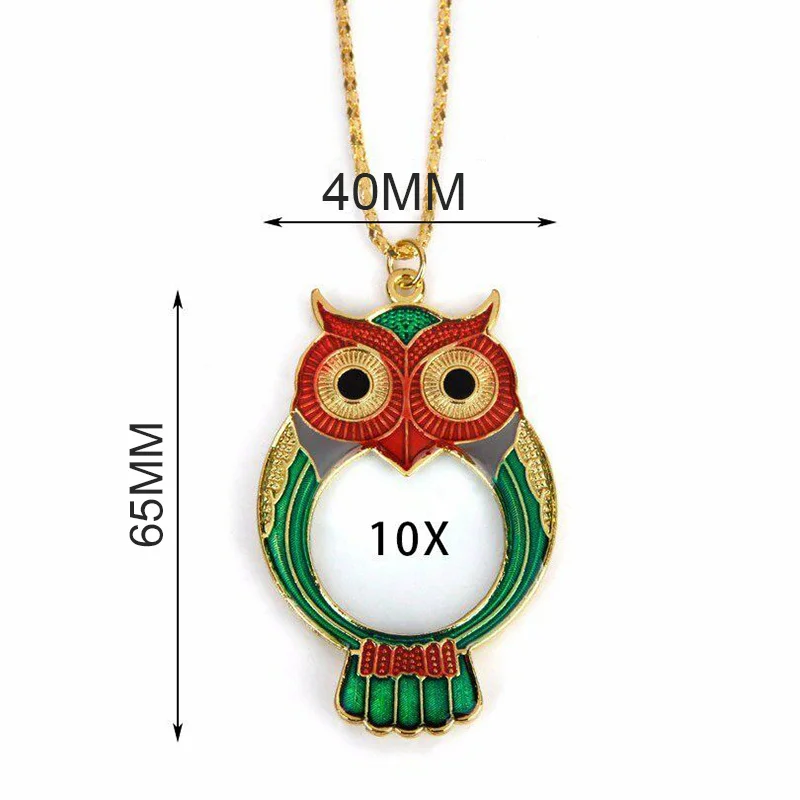 Ожерелье с лупой в виде совы и кулона увеличительное стекло 10X портативное