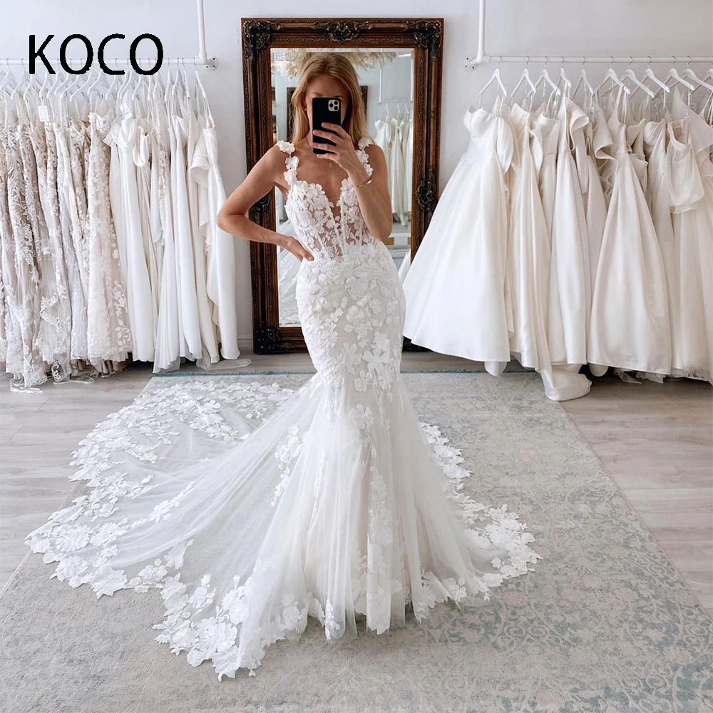 

MACDOUGAL Luxury Mermaid Lace Wedding Dress 3D Flowers Appliques Bridal Gowns Court Train Vestido De Novia For Charming Women