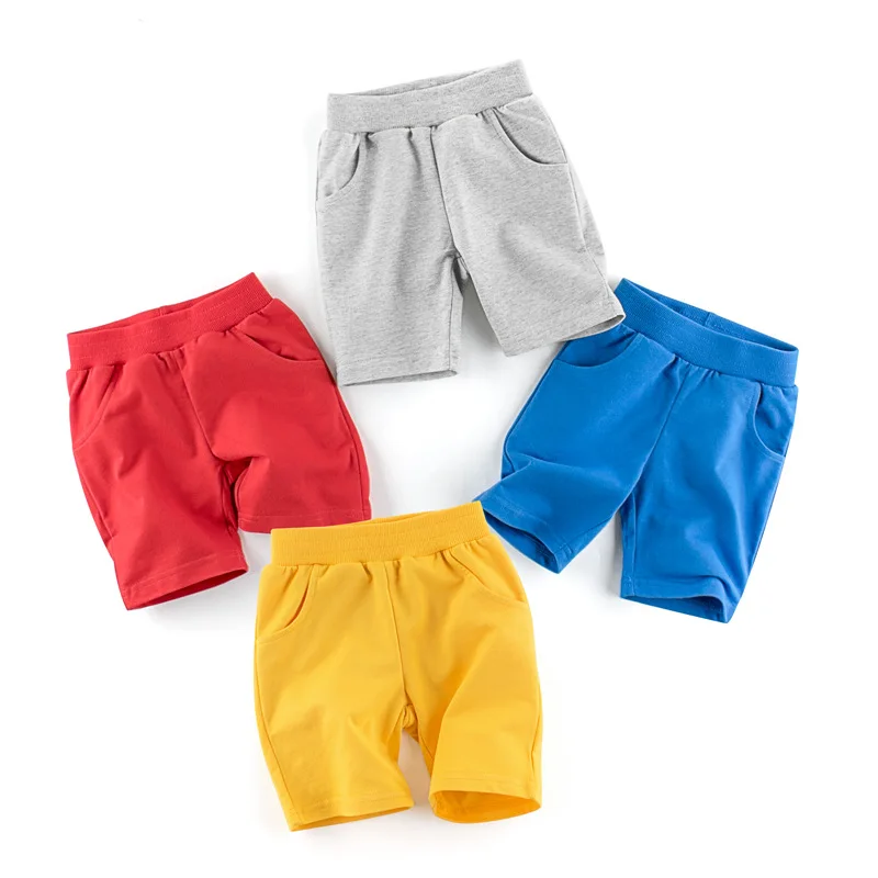 Boy Casual Shorts Elastic Waist Kids Summer Solid Shorts 100% Cotton Children's Fashion Clothing with Pockets