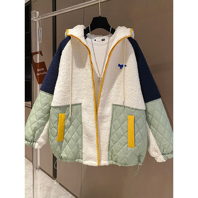 Fashion Lamb Wool Coat Thick Autumn Winter Loose Cotton Padded Women Jacket Coats Female Parkas