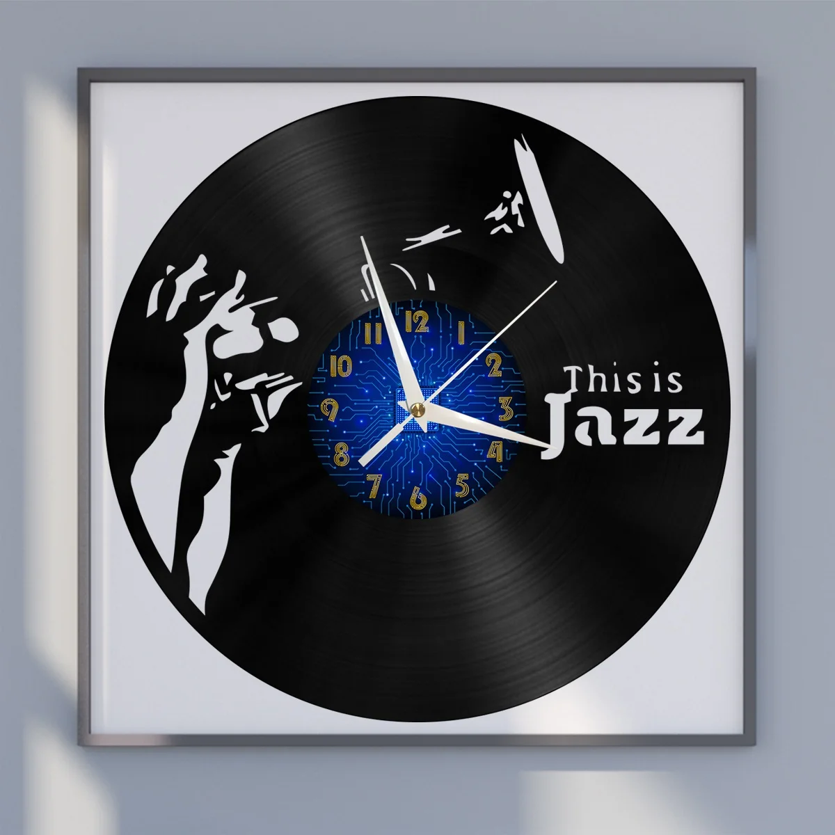 

This is Jazz Vinyl Wall Clock, Vinyl Record Clock Wall Art Silent & Non-ticking