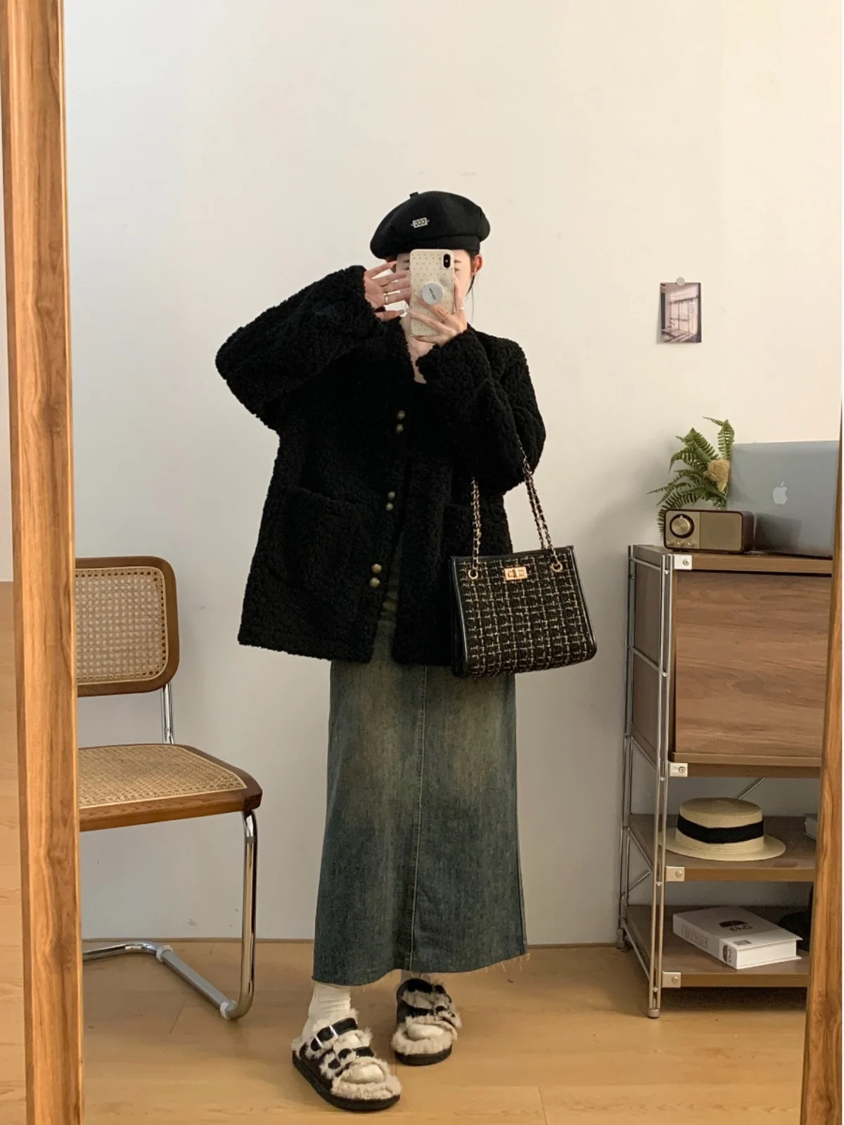 Jigu Ji с v-образным вырезом имитация ягненка весовой рабочий верхняя одежда золотой