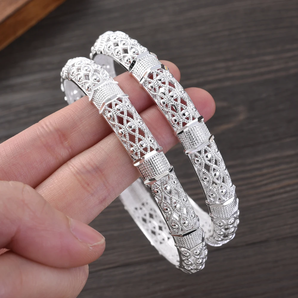 

65MM Fashion Silver Plated Europe Dubai Wedding Bangle Ethiopian High Quality Classic Nicely Cute Bracelet Women Birthday Gifts