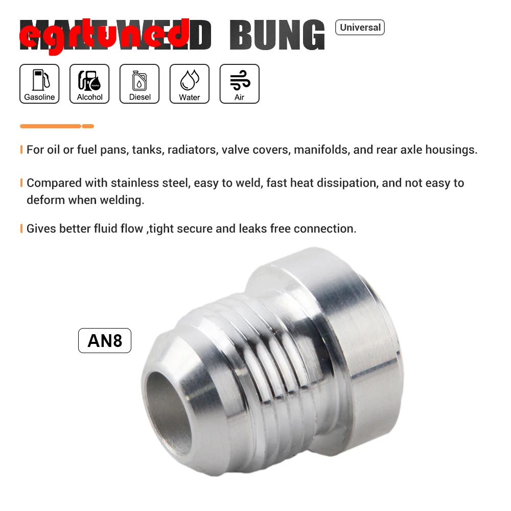 

Top Quality Aluminum AN8-AN Straight Male Weld Fitting Adapter Weld Bung Nitrous Hose Fitting Silver JT1508