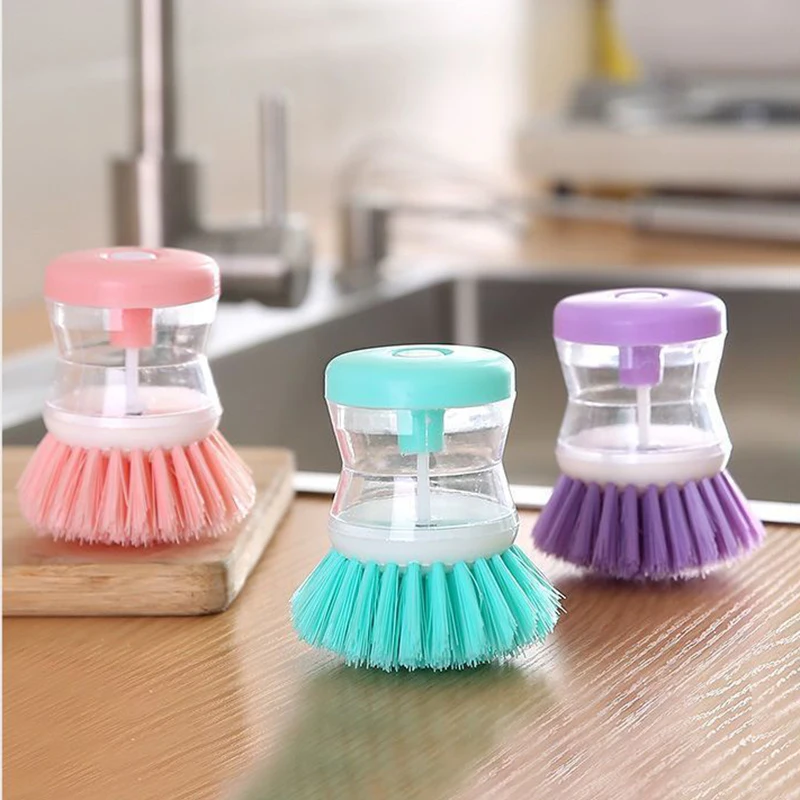 

Random Color Kitchen Wash Pot Dish Brush Washing Utensils With Washing Up Liquid Soap Dispenser Household Cleaning Accessories