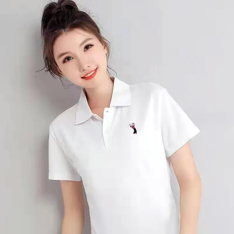 Korea Fashion Summer Women golf Short sleeve Lapel Polo shirt women's loose casual sport golf tops Golf Uniform
