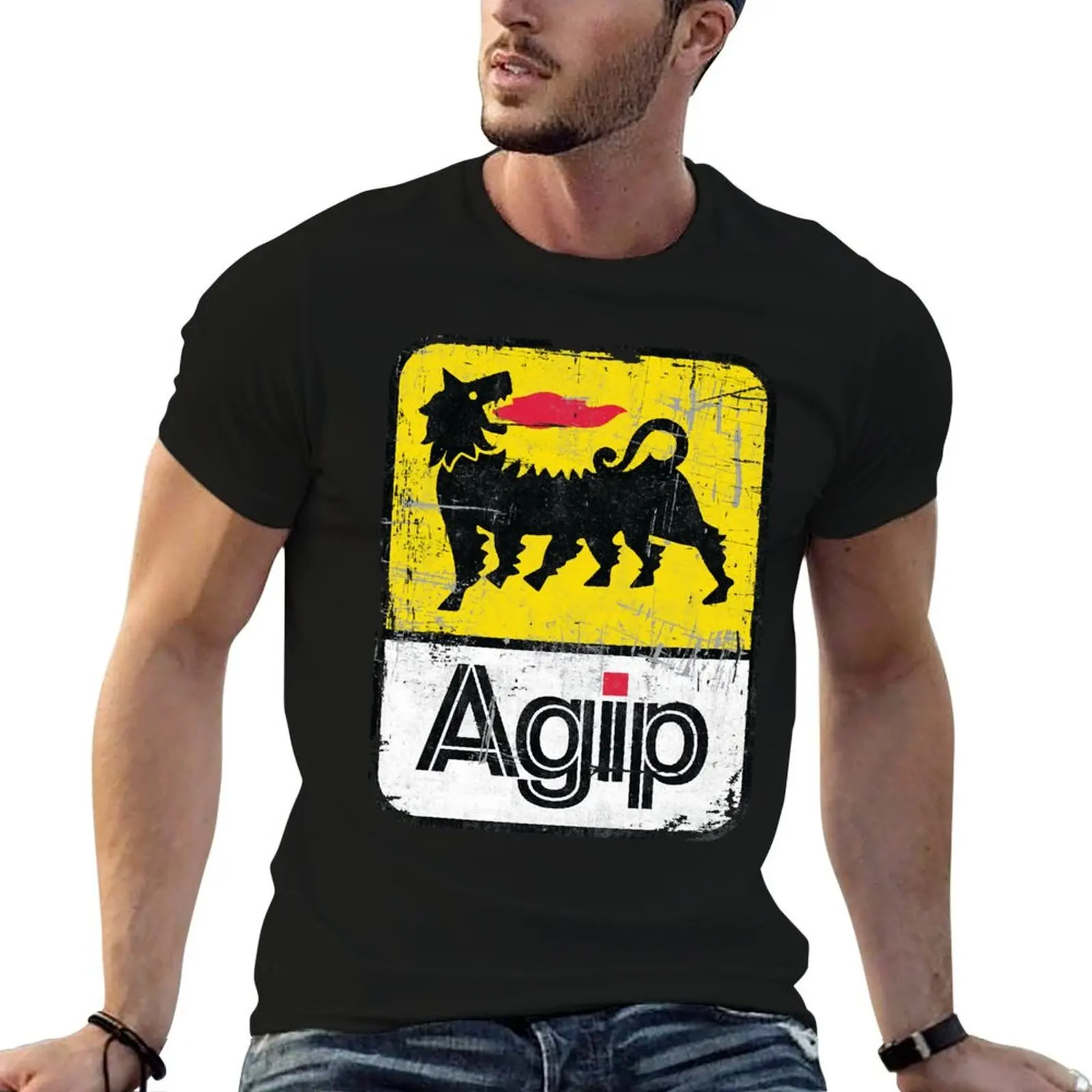 Фото Футболка с логотипом AGIP Lubricants 1968–1998, состаренная версия, минималистичная футболка с графическим принтом №1