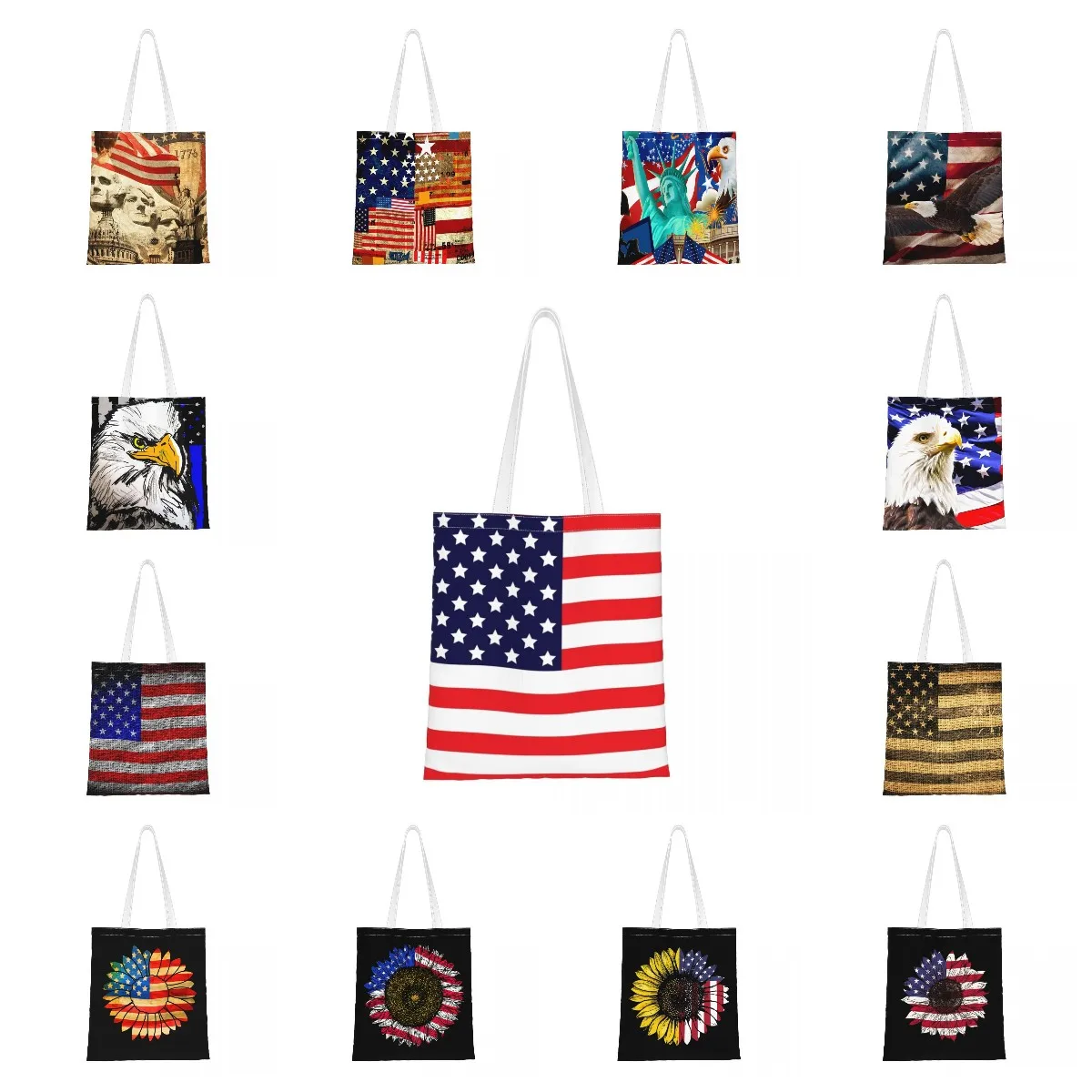 Cute American Flag Shopping Tote Bag Reusable The Star Spang